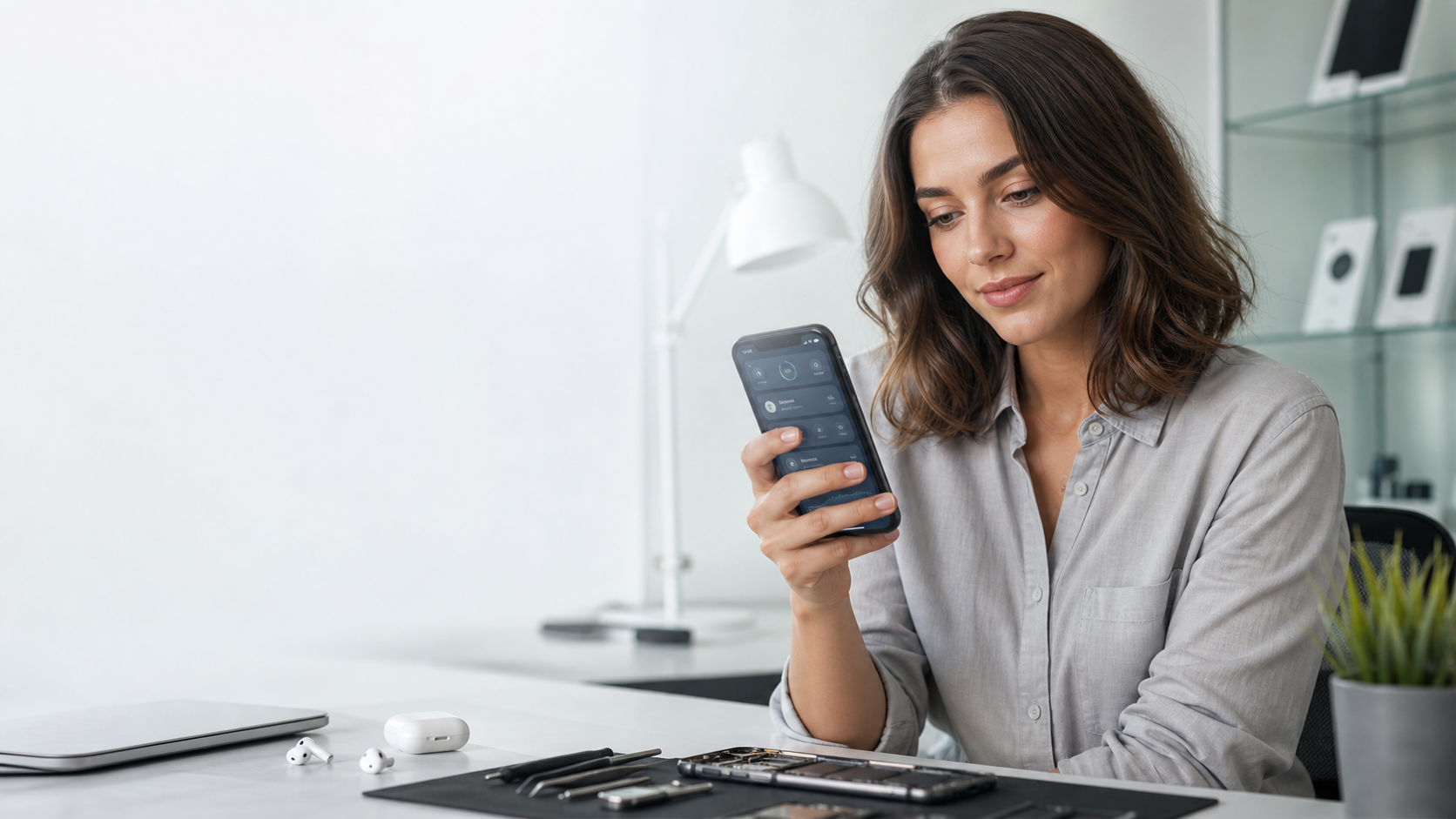 Специалист помогает разобраться с настройками iPhone